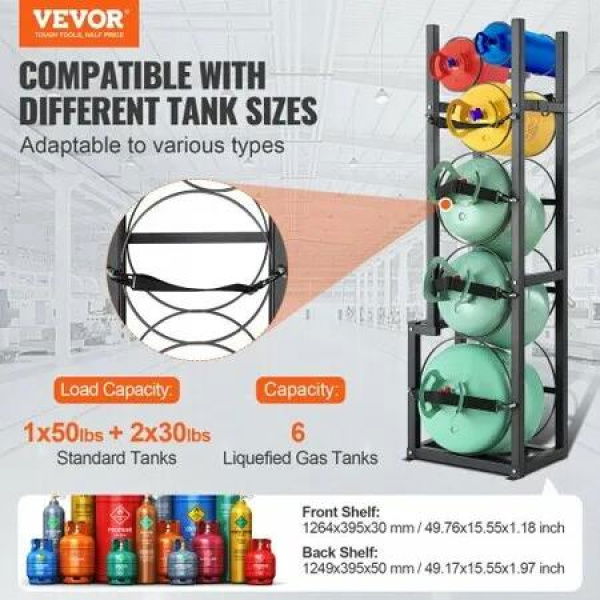 Refrigerant Tank Rack with 1 x 50lb 2 x 30lb and Other 3 Small Bottle Tanks Cylinder Tank Rack 15.55x12.99x49.8 in Refrigerant Cylinder Rack and Holders