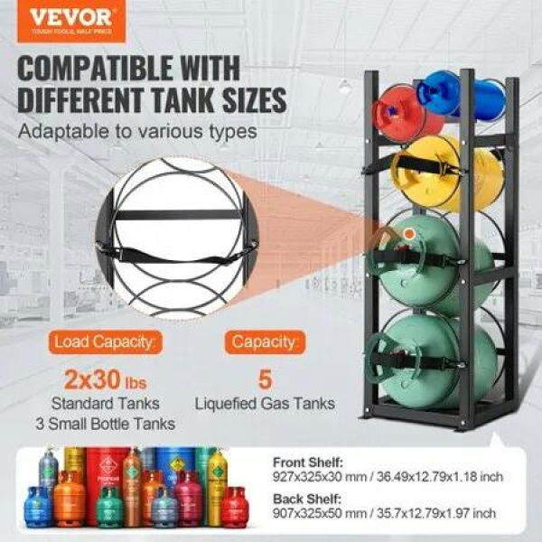 Refrigerant Tank Rack with 2 x 30lbs and Other 3 Small Bottle Tanks Cylinder Tank Rack 12.79x12.99x47.12 in Refrigerant Cylinder Rack and Holders for Freon