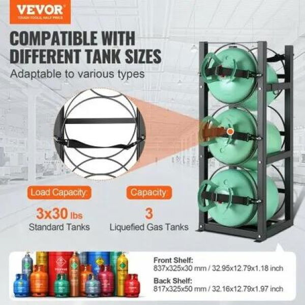 Refrigerant Tank Rack with 3x30lbs Bottle Tanks Cylinder Tank Rack 12.79x12.99x33.07 in Refrigerant Cylinder Rack Gas Cylinder Racks and Holders for Freon