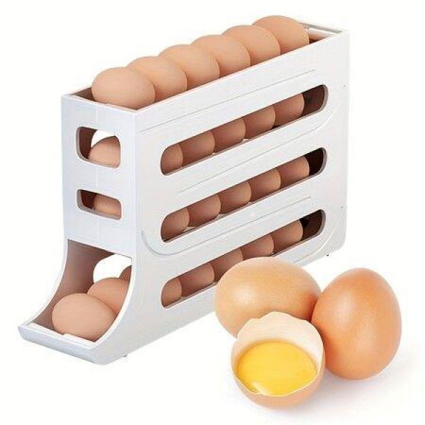 Refrigerator Egg Storage Box Automatic Rolling Rack for Large Capacity Egg Holder Color White