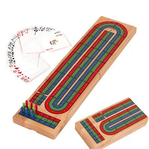 Regal Games Cribbage Board Game Set Wooden Board with Storage 9 Plastic Pegs Cards for 24 Players Kids Family Christmas Party Gift