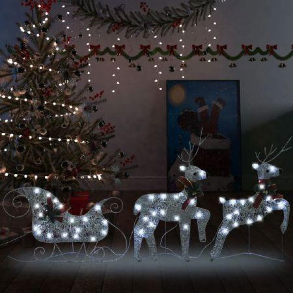 Reindeer & Sleigh Christmas Decoration 60 LEDs Outdoor Silver.