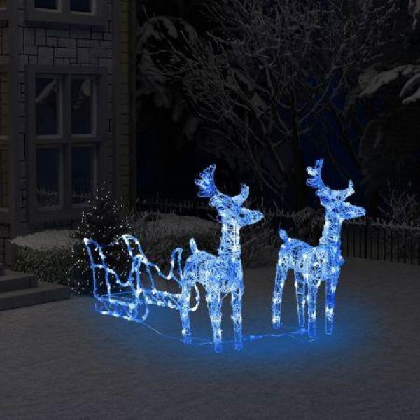 Reindeer & Sleigh Christmas Decoration 160 LEDs 130 Cm Acrylic