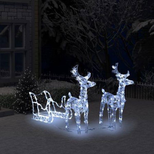 Reindeer & Sleigh Christmas Decoration 160 LEDs 130 Cm Acrylic