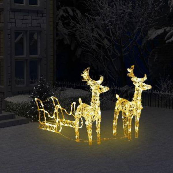 Reindeer & Sleigh Christmas Decoration 160 LEDs 130 Cm Acrylic