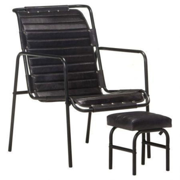 Relaxing Armchair With A Footrest Black Real Leather