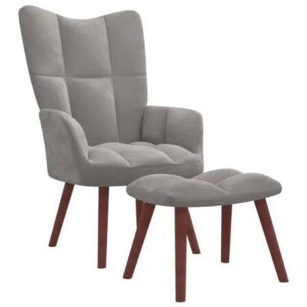 Relaxing Chair with a Stool Light Grey Velvet