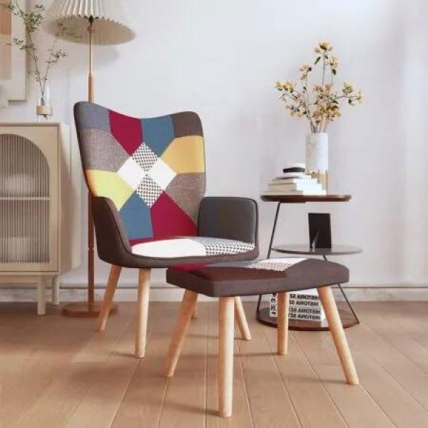 Relaxing Chair with a Stool Patchwork Fabric