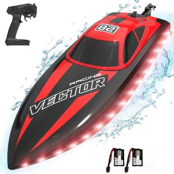 Remote Control Boat, 2.4Ghz Toy Boat for Pools and Lake with 2 Rechargeable Batteries Toys Gifts for Boys Girls (Red)