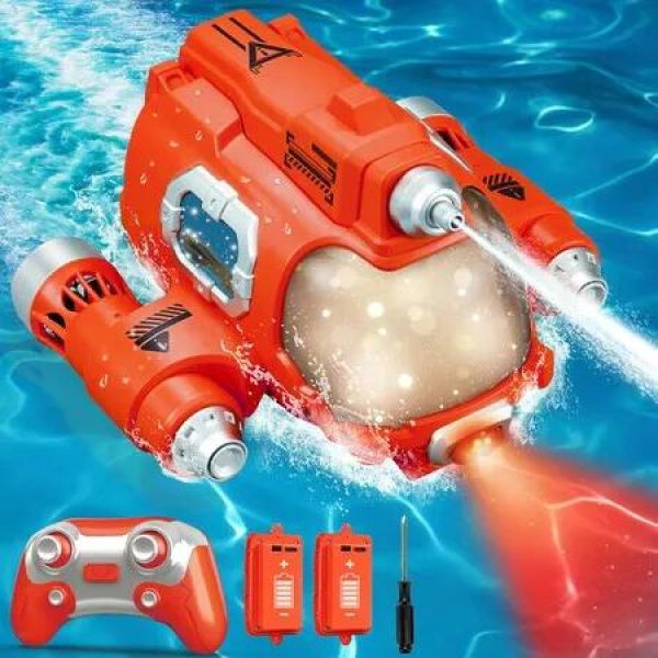 Remote Control Boat for Kids,2.4GHZ Mini RC Boat with Spray Water Pump and Led Lights Lakes & Swimming Pool Toys,Age3+,2 Rechargeable Batteries (Red)