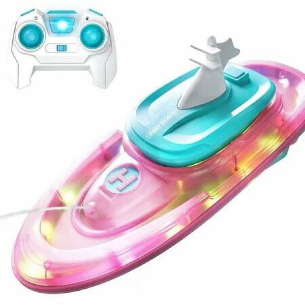 Remote Control Boat Water Spray RC Boats with LED Lights for Pool Lake,2.4GHz Speed Boat Toys Gifts for Boys Girls,Pink