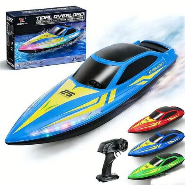Remote Control Boat with 7-Mode Colorful LED Lights,15KM/H High Speed Auto Flip Recovery,Pool & Lake Racing Gifts for Kids Blue