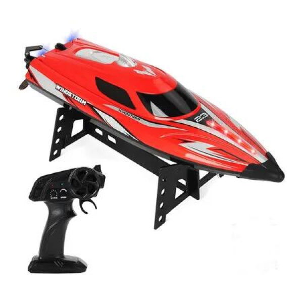 Remote Control Boats, Fast RC Boat with LED Lights, 2.4G RC Electric Speed Boats Pool and Lakes Toys for Kids, Red