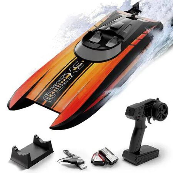 Remote Control Boats for Pools and Lakes 20+MPH High Speed RC Boat for Kids Toy Boat Gifts with 2 Batteries (Orange)