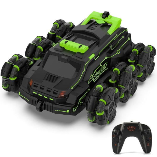 Remote Control Car 2.4 GHz Six-Wheel 4WD Gesture Sensor Stunt Car Arm Stunt Toy Car With Music Lights Spray Age 8+ (Green)