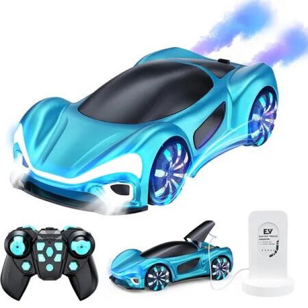 Remote Control Car, 2.4GHz 360 Degree Rotate RC Cars with Cool Lights, Music and Spray, Birthday Presents Gifts for Kids (Blue)