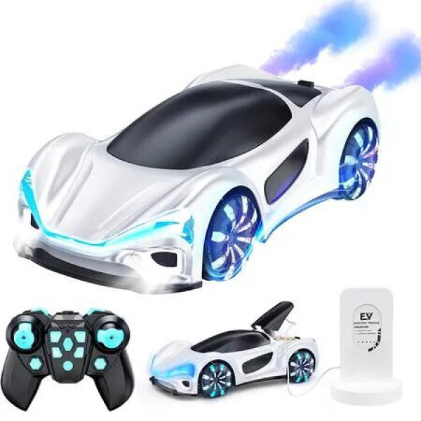 Remote Control Car, 2.4GHz 360 Degree Rotate RC Cars with Cool Lights, Music and Spray, Birthday Presents Gifts for Kids (White)