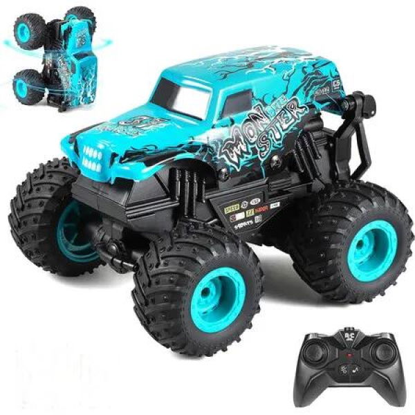 Remote Control Car, 2.4Ghz All Terrain Monster Truck Toys, RC Truck with Music, 360 Degree Stunt Capable, Toy Gifts for Boys and Girls (Blue)