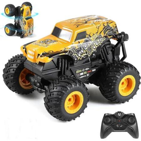 Remote Control Car, 2.4Ghz All Terrain Monster Truck Toys, RC Truck with Music, 360 Degree Stunt Capable, Toy Gifts for Boys and Girls (Yellow)