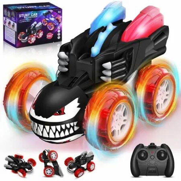 Remote Control Car 2.4GHz RC Cars with 360 Degree Flips 4WD LED Lights Cool Stunt Toys, Rechargeable Monster Truck Birthday Gift for Boys Ages 3+