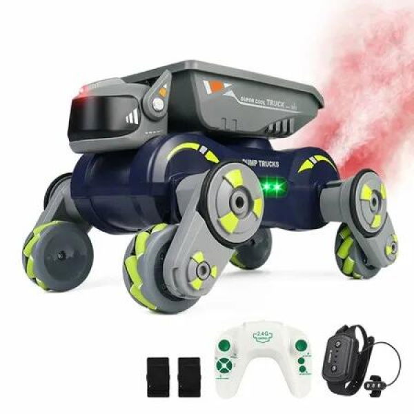 Remote Control Car 2.4GHz RC Robot Dog Toy with Spray Lights Music 360 Degree Rotating 8 WD Gesture Sensing Stunt Car Toy Gifts for Kids