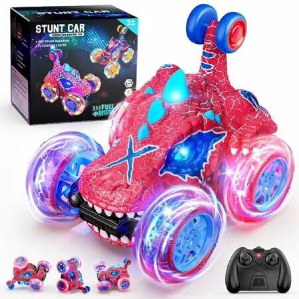 Remote Control Car 360 Degree Stunt Rotation 4WD RC Double Sided DinosToy with Lights,2.4GHz Electric Toy Car,Easter Birthday Gift for 3+ Year Old Boys
