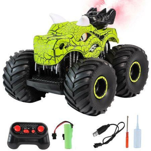 Remote Control Car 360Â° Rotating with Spray Light & Sound 2.4 GHz All Terrain Monster trucks Toys (Green)