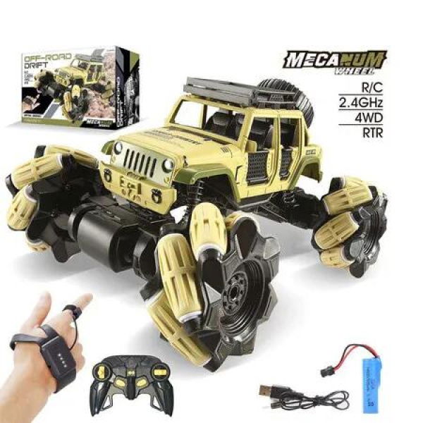 Remote Control Car, Drift RC Cars 360 Degree Rotating 4WD 2.4Ghz Gesture Sensor, Monster Truck Toy for Kids (Khaki)