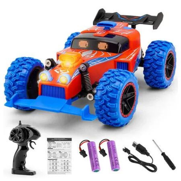 Remote Control Car for Boys, RC Race Car Girl Toy with Colored Lighting Eyes, 2.4GHz RC Toy Vehicle for Boys Girls Age 4 and Up, Red