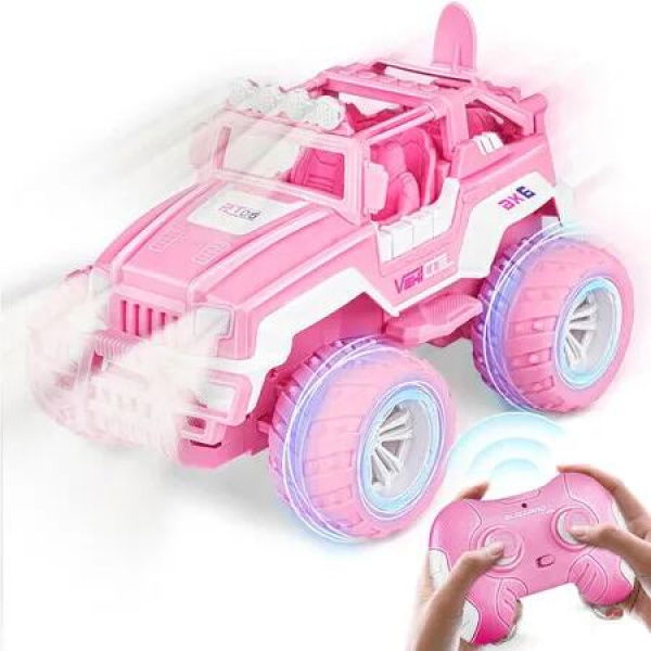 Remote Control Car for Girls, RC Jeep with LED Light & Rechargeable Batteries,2.4 GHZ Truck Toy, Car Toys Gifts for Girls (Pink)