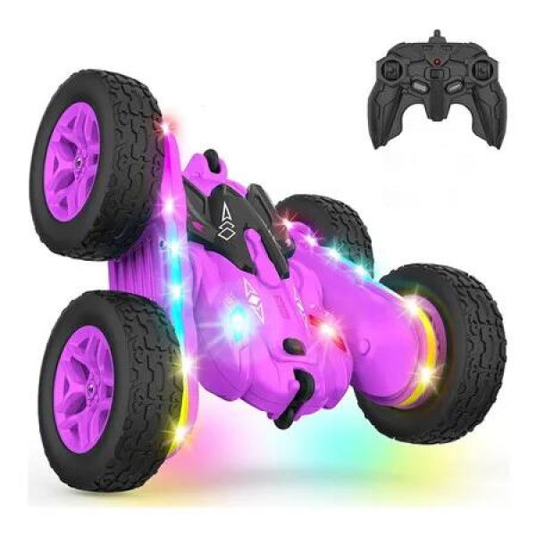 Remote Control Car, Rc Cars Stunt RC Car Toys New Upgraded Strip Lights and Headlights Car Toys, Purple