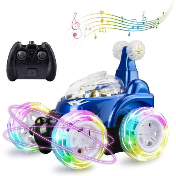 Remote Control Car RC Stunt Car Invincible 360 Rolling Twister With Colorful Lights & Music Switch Boys And Girls (Blue)