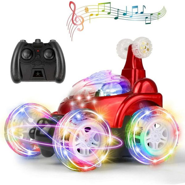 Remote Control Car RC Stunt Car Invincible 360 Rolling Twister With Colorful Lights & Music Switch Boys And Girls (Red)