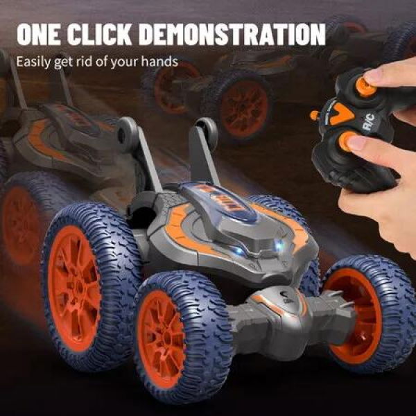 Remote Control Car RC Stunt Cars 4WD Toys Gifts for Boys and Girls, Double-Sided Driving 360 Degree Rotate Transform Drift RC Cars with Light (Orange)