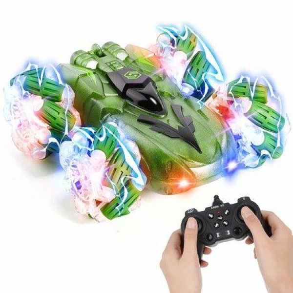 Remote Control Car Rechargeable Double Sided Driving Stunt RC Car with LED Lights 2.4Hz All Terrain Electric Toy Cars Gifts for Kids(Green)