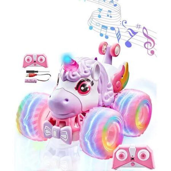 Remote Control Car Unicornios Trucks with Lights and Music,360 Degree Rotating 4WD Stunt RC Cars Toys for Girls Age 3 to 10