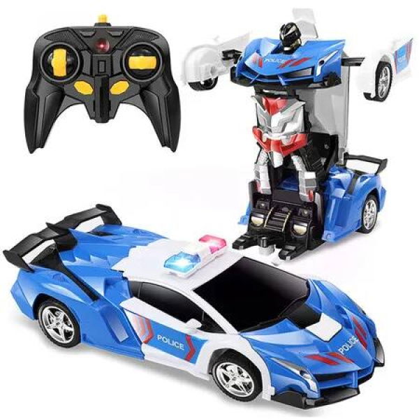 Remote Control Car with One Button Transformation,RC Cars Transforming into Robot 2.4Ghz 360 Degree Rotation Police Car with Light Toys for Boys Girls