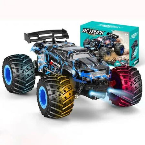 Remote Control Car,1/18 Scale Rc Cars,All-Terrain RC Truck with LED Light,2WD,Sturdy PVC Shell,Remote Control Truck for Age3+ (Blue)