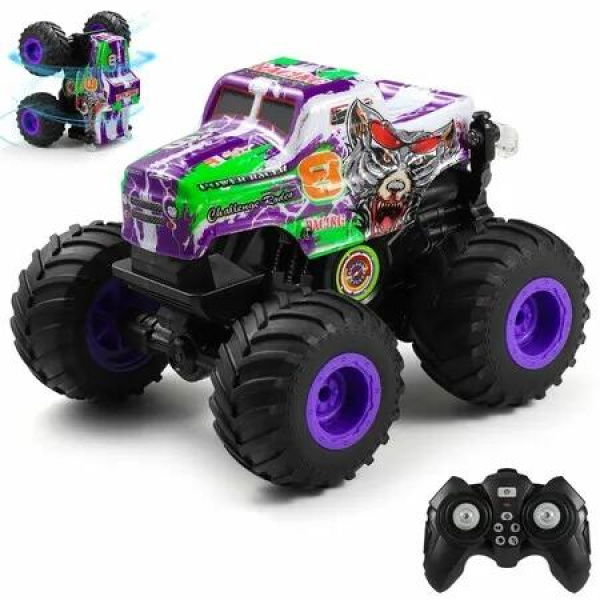 Remote Control Car,2.4Ghz All Terrain Monster Truck Toys,RC Truck with Music,3 Lighting Effects 360 Stunt Capable Toy Gifts for Boys