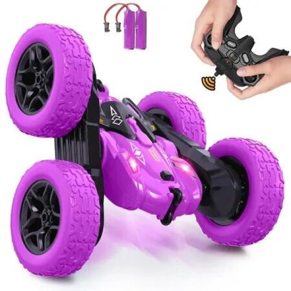 Remote Control Car,360 Flips Rotating Stunt RC Cars,Double Sided RC Car with LED Lights,2.4Ghz All Terrain Rechargeable Electric Drift Car Toys for Ages 3+ Birthday Gift (Purple)