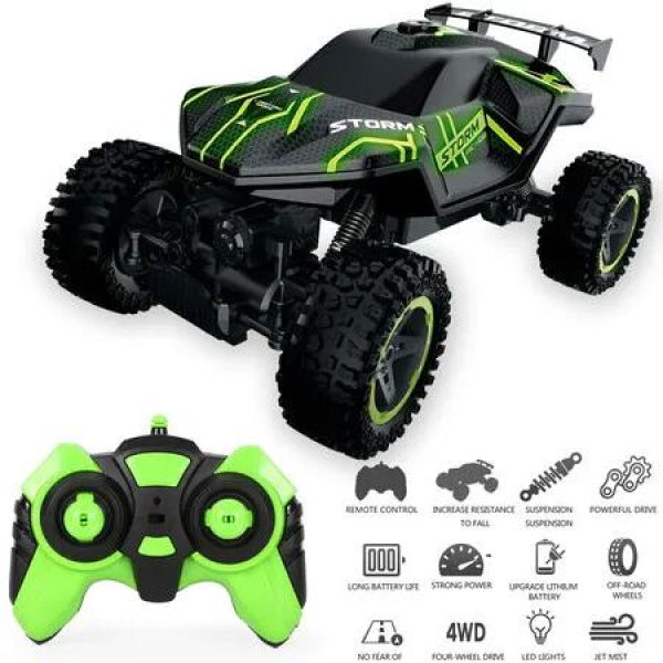 Remote Control Car,4WD RC Car Off-road Climbing Car 2.4GHz 1/16 RC Rock Crawler LED One Key Spray Toy Gift Color Green