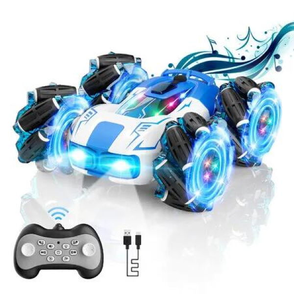 Remote Control Car,Drift Stunt Car,2.4 GHz,Double-Sided 360 Degrees Rotating RC Stunt Crawler,4WD Remote Control Car Toys,Ages 3+ (Blue)