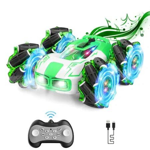 Remote Control Car,Drift Stunt Car,2.4 GHz,Double-Sided 360 Degrees Rotating RC Stunt Crawler,4WD Remote Control Car Toys,Ages 3+ (Green)