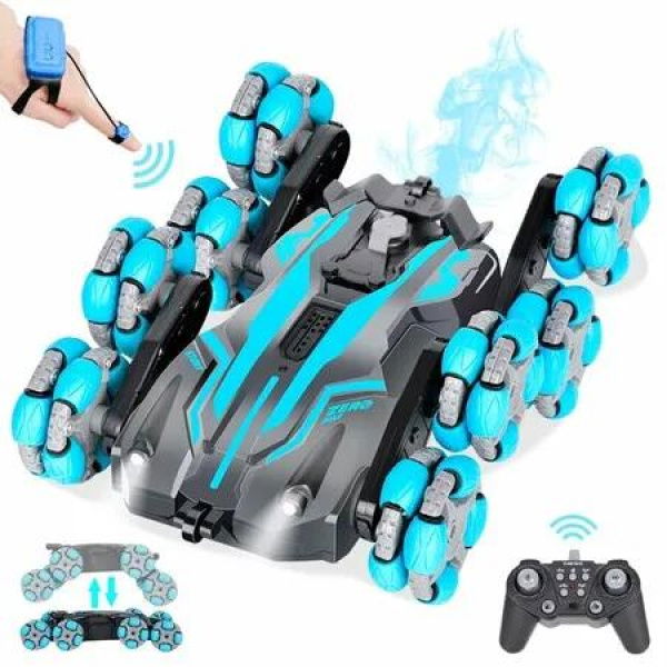 Remote Control Car,Gesture Sensing RC Car 8 Wheels with Spray & Light, Christmas Toys Birthday Gifts for Kids (Blue)