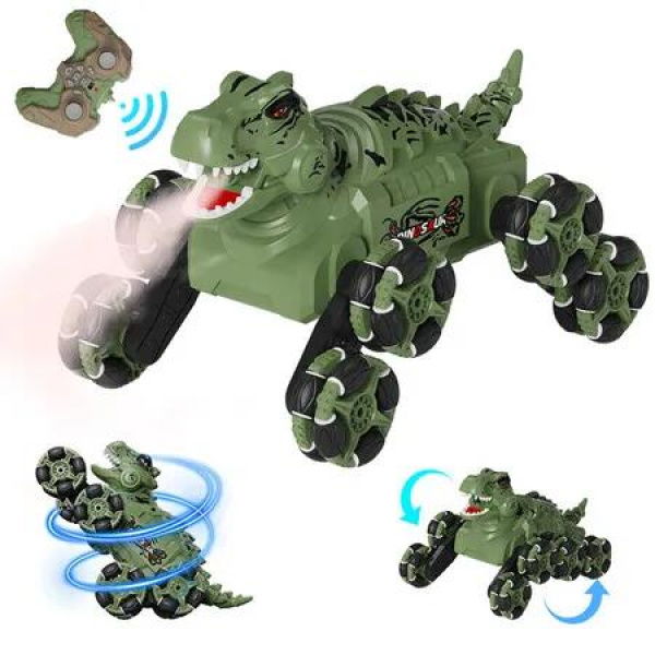 Remote Control Dino Stunt Car 2.4G Hz Gesture Sensing RC Car,8 WD Rotation RC Stunt Car with Lights and Music for Kids 6+ Ages(Green)