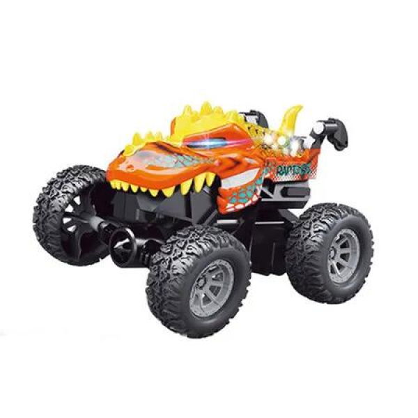 Remote Control Dino Stunt Car with LED Light, 2.4GHz RC Monster Truck Toy, All-Terrain Off-Road Vehicle Christmas Birthday Gift for Boys Girls (Orange)