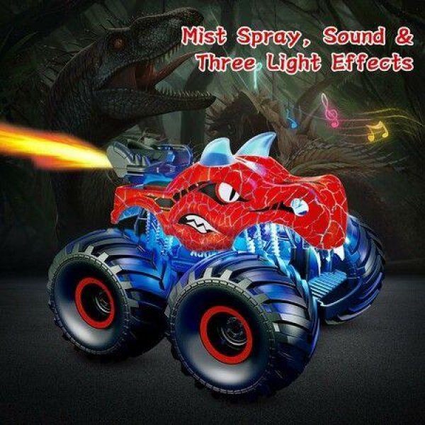 Remote Control Dinosaur Car 360Â° Rotating with Spray Light & Sound 2.4 GHz All Terrain Monster trucks Toys for Kids Ages 6+(Red)