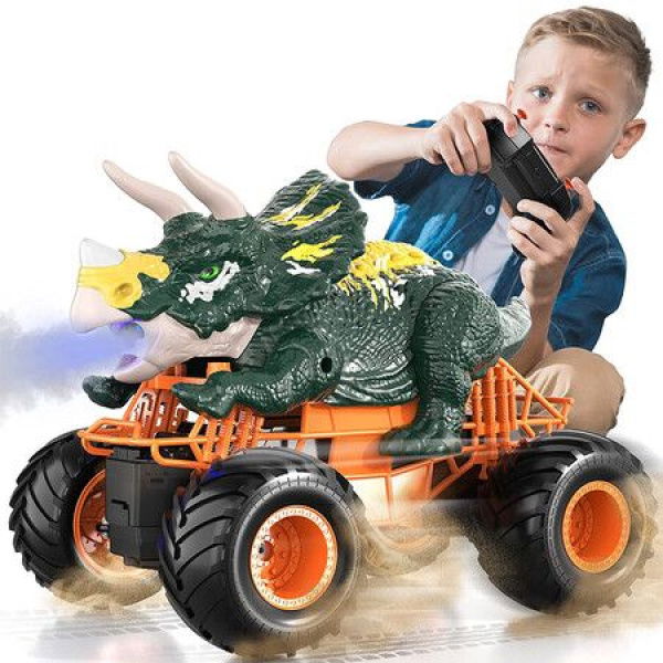 Remote Control Dinosaur Car Toys For Kids Boys 2.4GHz RC Dinosaur Car Toys With Lights Sounds And Spray. Indoor/Outdoor All Terrain.