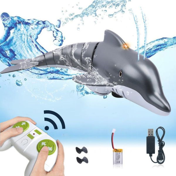 Remote Control Dolphin Toy 2.4G High Simulation Dolphin For Swimming Pool Bathroom RC Boat Shark Toys For 6+ Years Old (Grey)