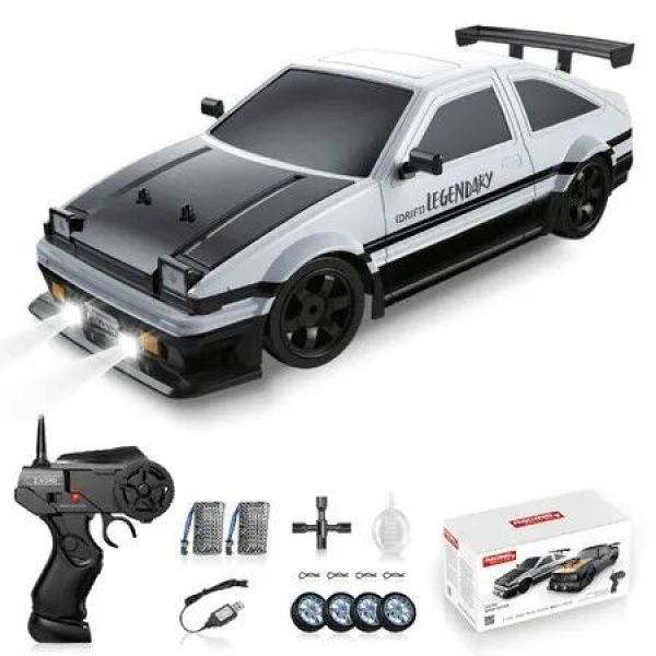 Remote Control Drift Car 2.4GHz High Speed 4WD 1:16 Scale Vehicle LED Lights Two Batteries Drifting Tires Racing Sport Toy AE86 Fun